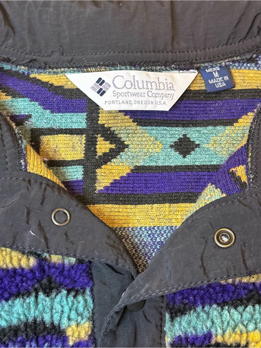 Rare Vintage 90’s Columbia Sportswear Aztec Snap-neck Pullover - Size M - Picture 4 of 8